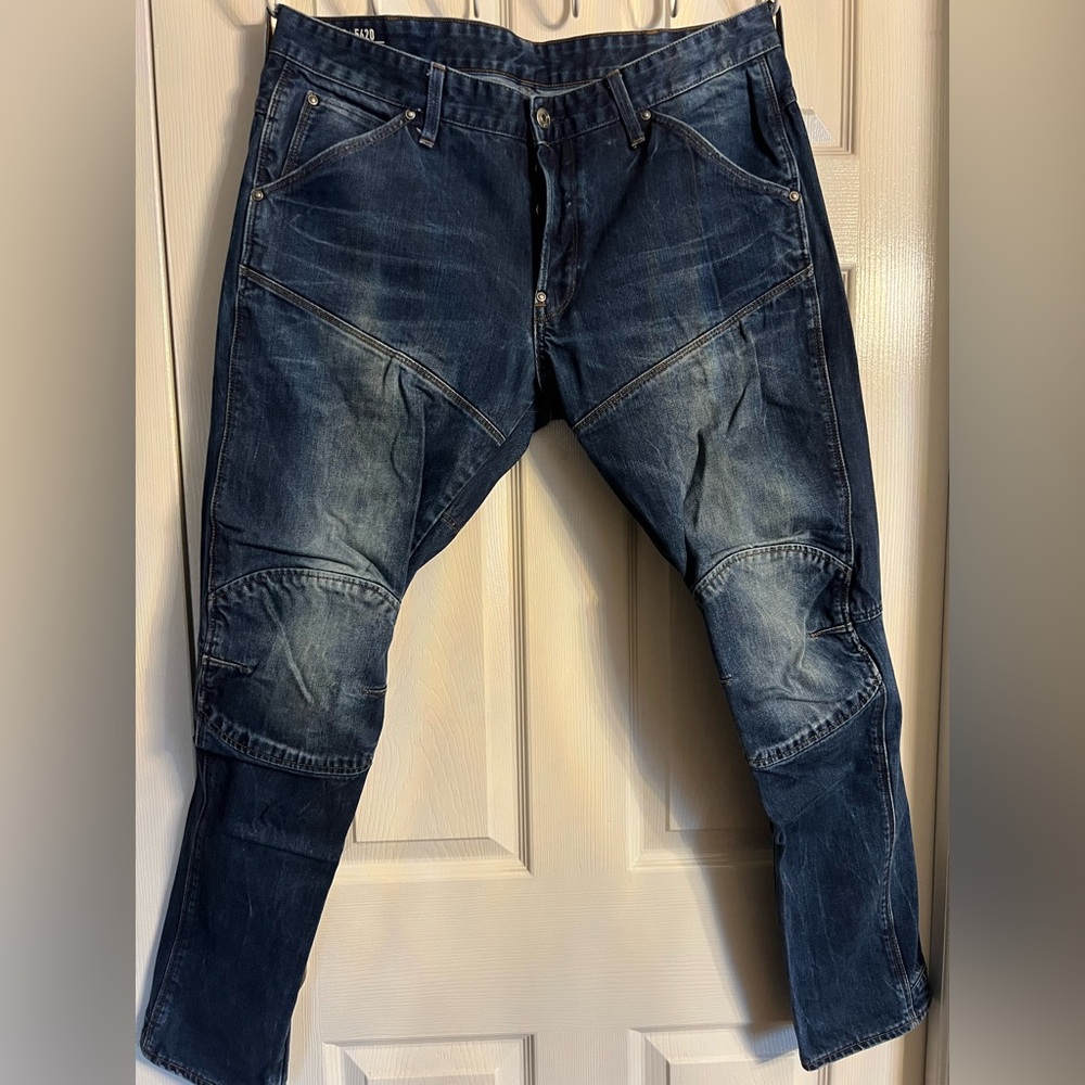 SOLD G-Star Raw Dark Indigo 5620 3D Tapered Denim Jeans Moto Biker Skater double